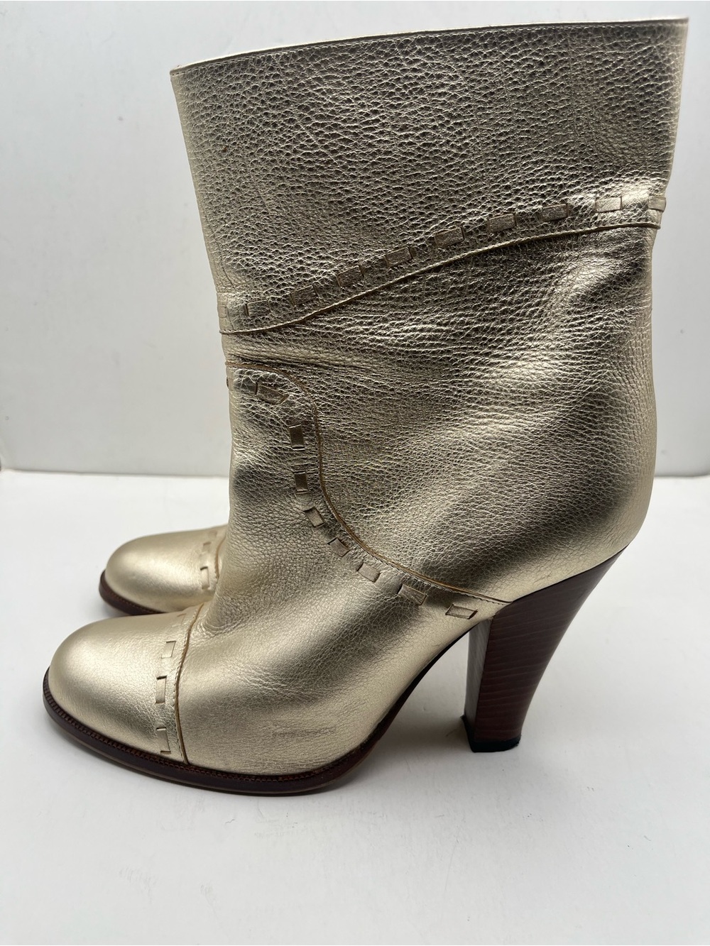 Marc Jacobs Metallic Gold Mid-Calf Leather Heeled Boots